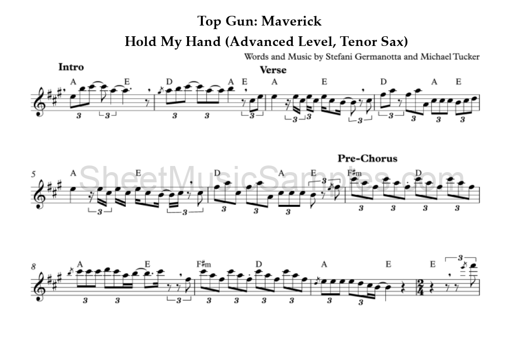 Top Gun: Maverick - Hold My Hand (Advanced Level, Tenor Sax)