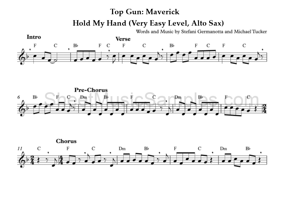 Top Gun: Maverick - Hold My Hand (Very Easy Level, Alto Sax)