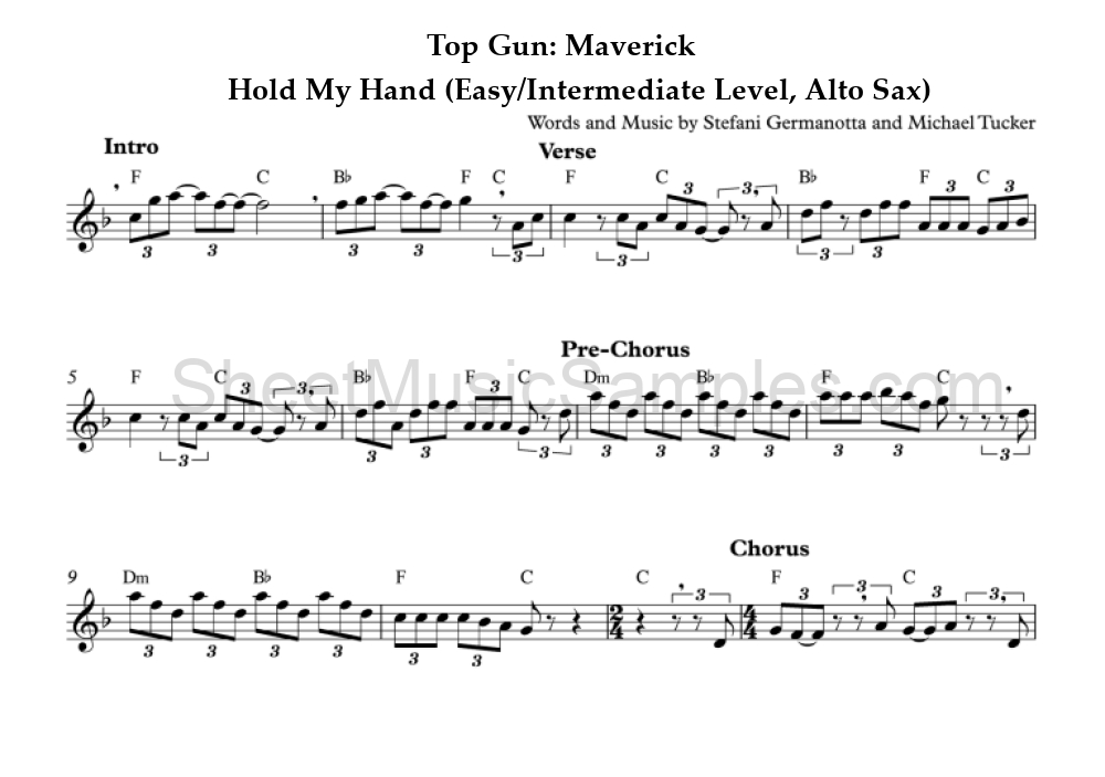 Top Gun: Maverick - Hold My Hand (Easy/Intermediate Level, Alto Sax)