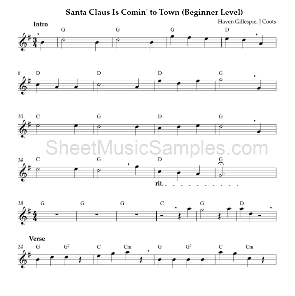 Santa Claus Is Comin' to Town (Beginner Level)