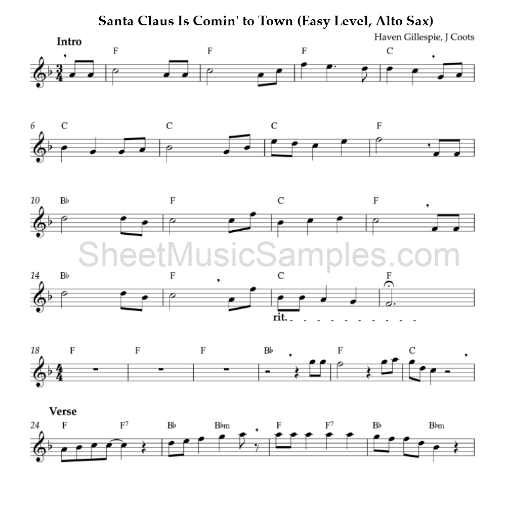 Santa Claus Is Comin' to Town (Easy Level, Alto Sax)