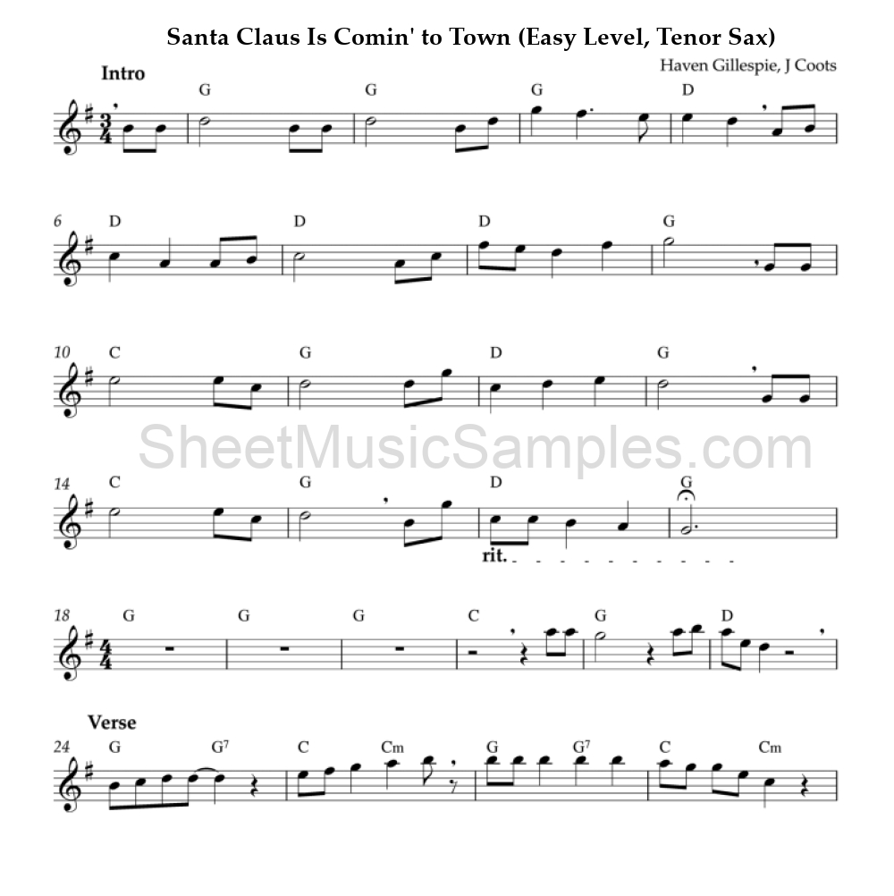 Santa Claus Is Comin' to Town (Easy Level, Tenor Sax)