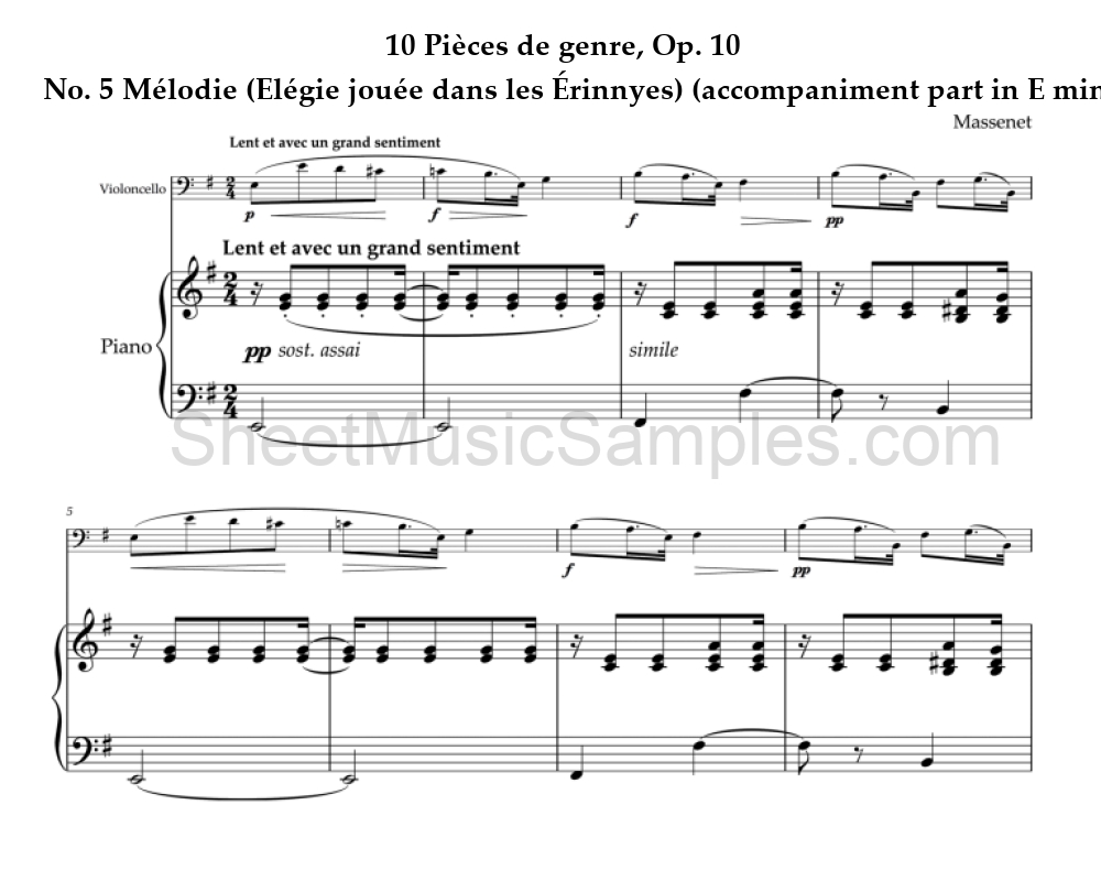 10 Pièces de genre, Op. 10 - No. 5 Mélodie (Elégie jouée dans les Érinnyes) (accompaniment part in E minor)