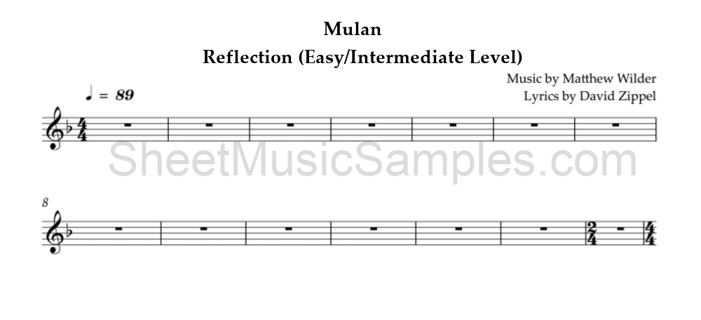 Mulan - Reflection (Easy/Intermediate Level)