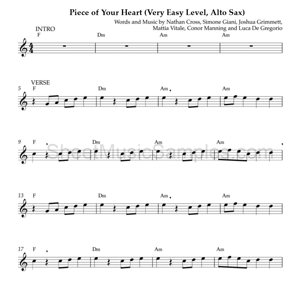 Piece of Your Heart (Very Easy Level, Alto Sax)