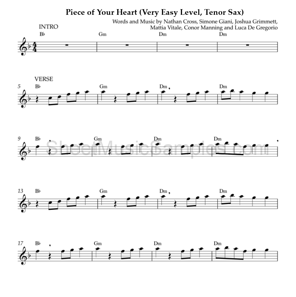 Piece of Your Heart (Very Easy Level, Tenor Sax)