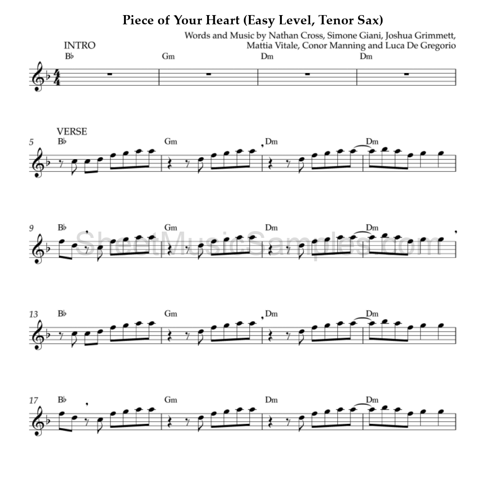 Piece of Your Heart (Easy Level, Tenor Sax)