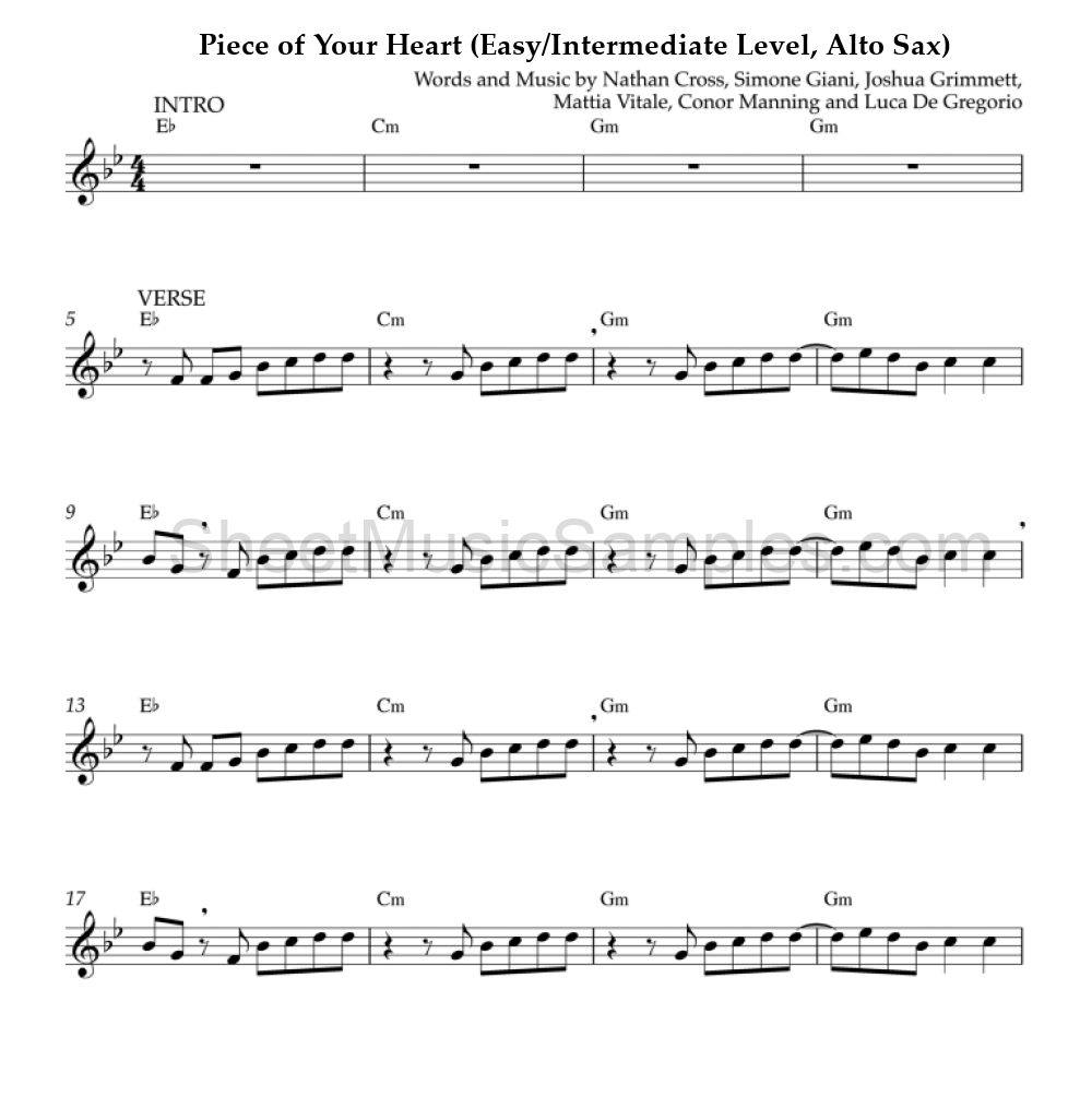 Piece of Your Heart (Easy/Intermediate Level, Alto Sax)