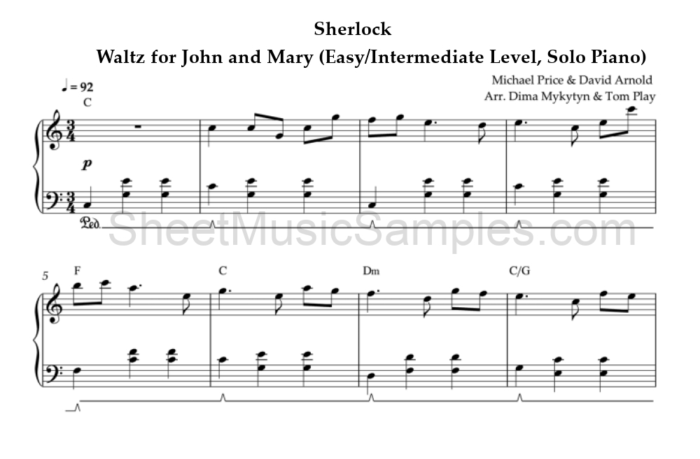 Sherlock - Waltz for John and Mary (Easy/Intermediate Level, Solo Piano)