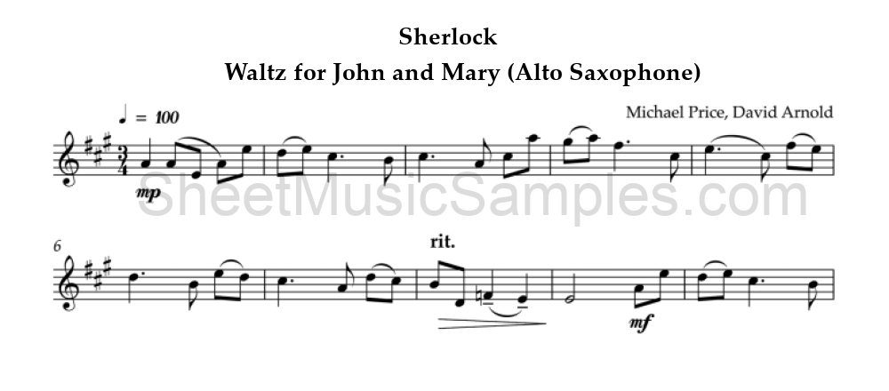 Sherlock - Waltz for John and Mary (Alto Saxophone)