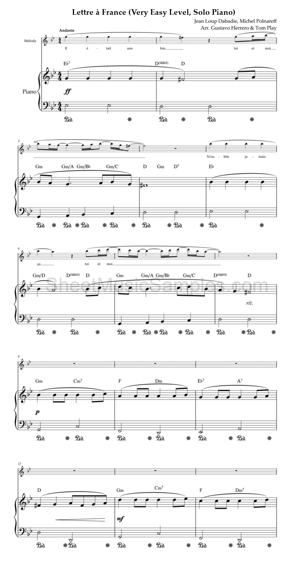 Lettre à France (Very Easy Level, Solo Piano)