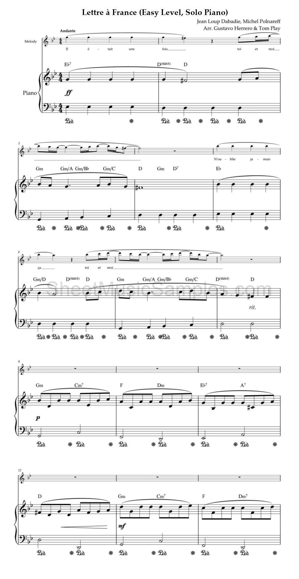 Lettre à France (Easy Level, Solo Piano)