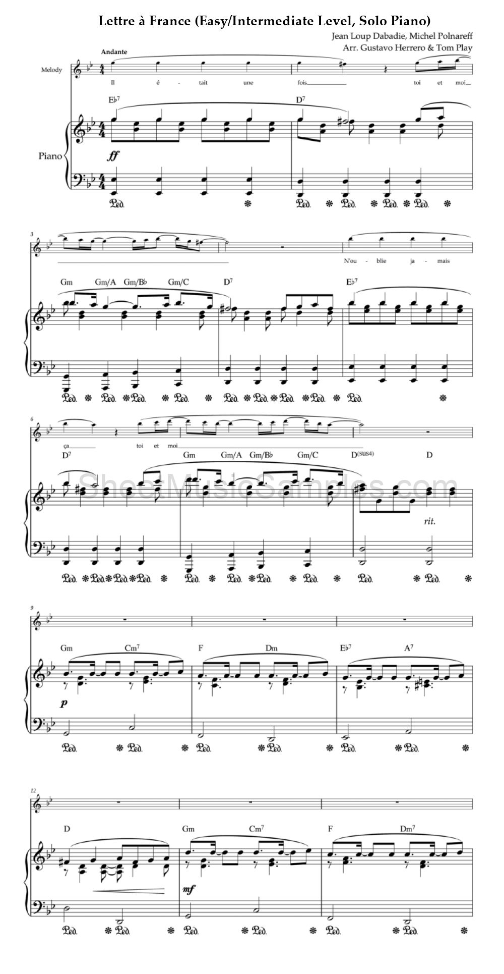 Lettre à France (Easy/Intermediate Level, Solo Piano)