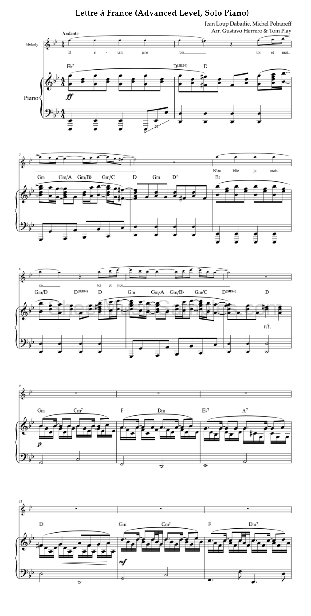 Lettre à France (Advanced Level, Solo Piano)