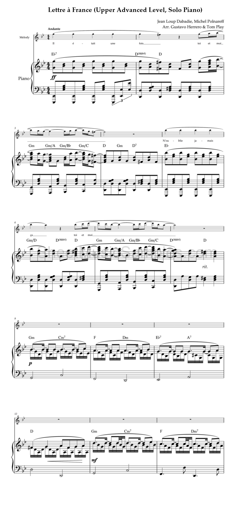 Lettre à France (Upper Advanced Level, Solo Piano)