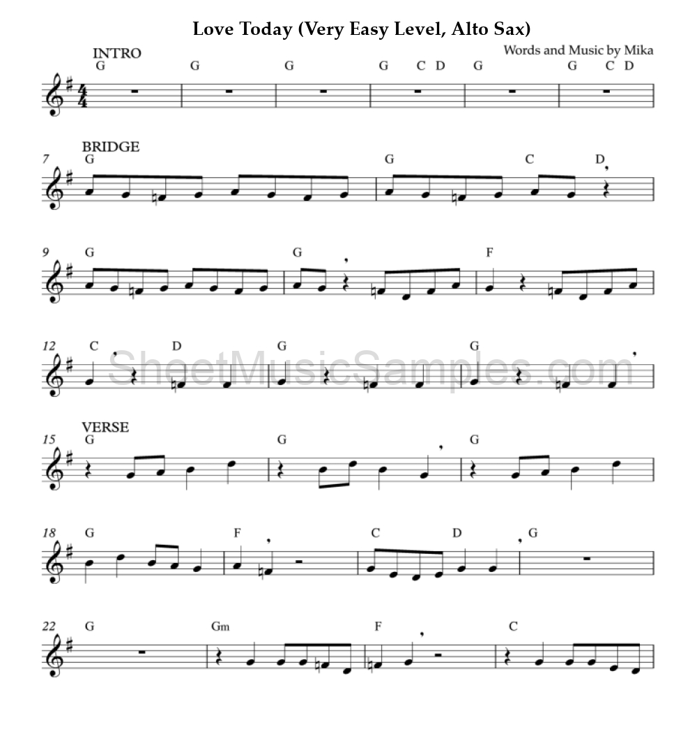 Love Today (Very Easy Level, Alto Sax)