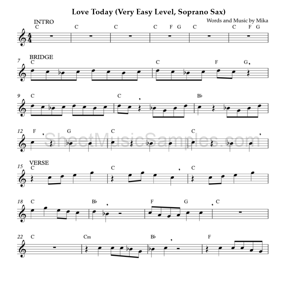 Love Today (Very Easy Level, Soprano Sax)