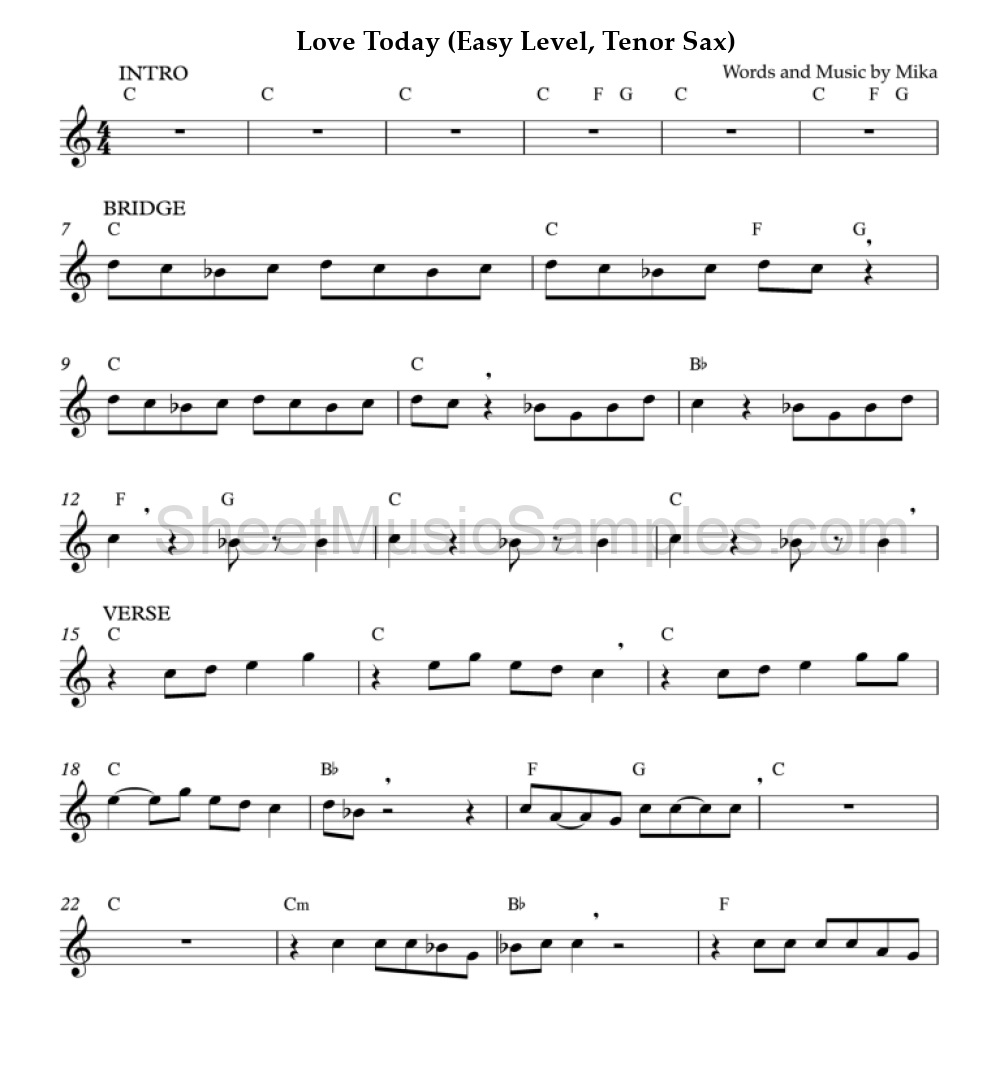 Love Today (Easy Level, Tenor Sax)