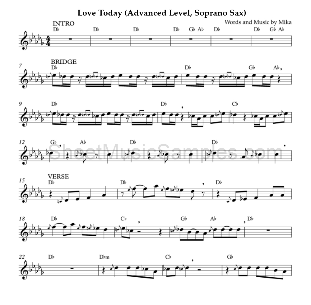 Love Today (Advanced Level, Soprano Sax)