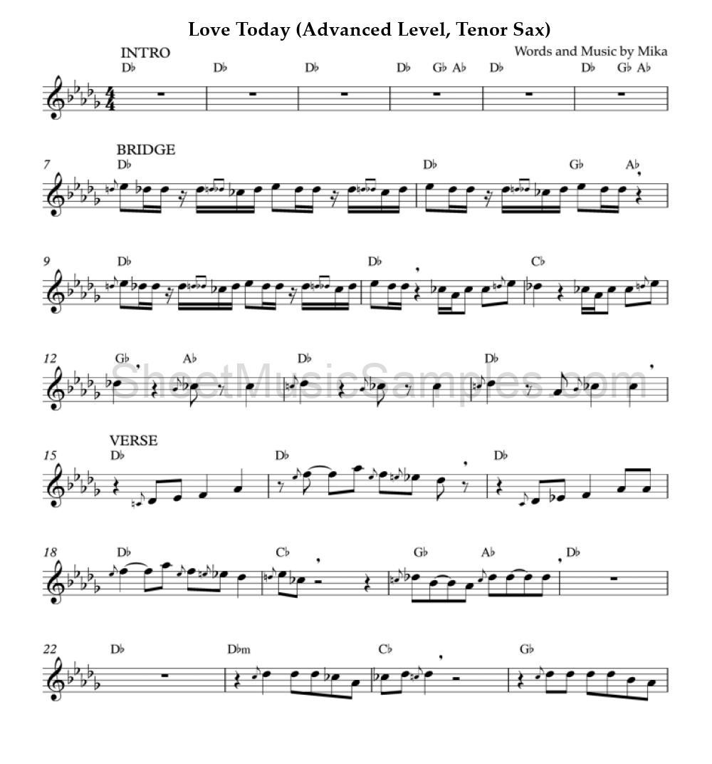 Love Today (Advanced Level, Tenor Sax)