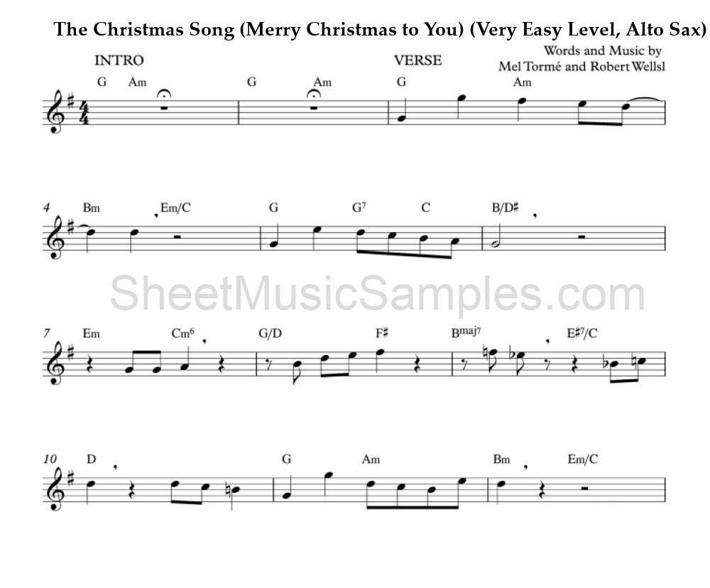 The Christmas Song (Merry Christmas to You) (Very Easy Level, Alto Sax)