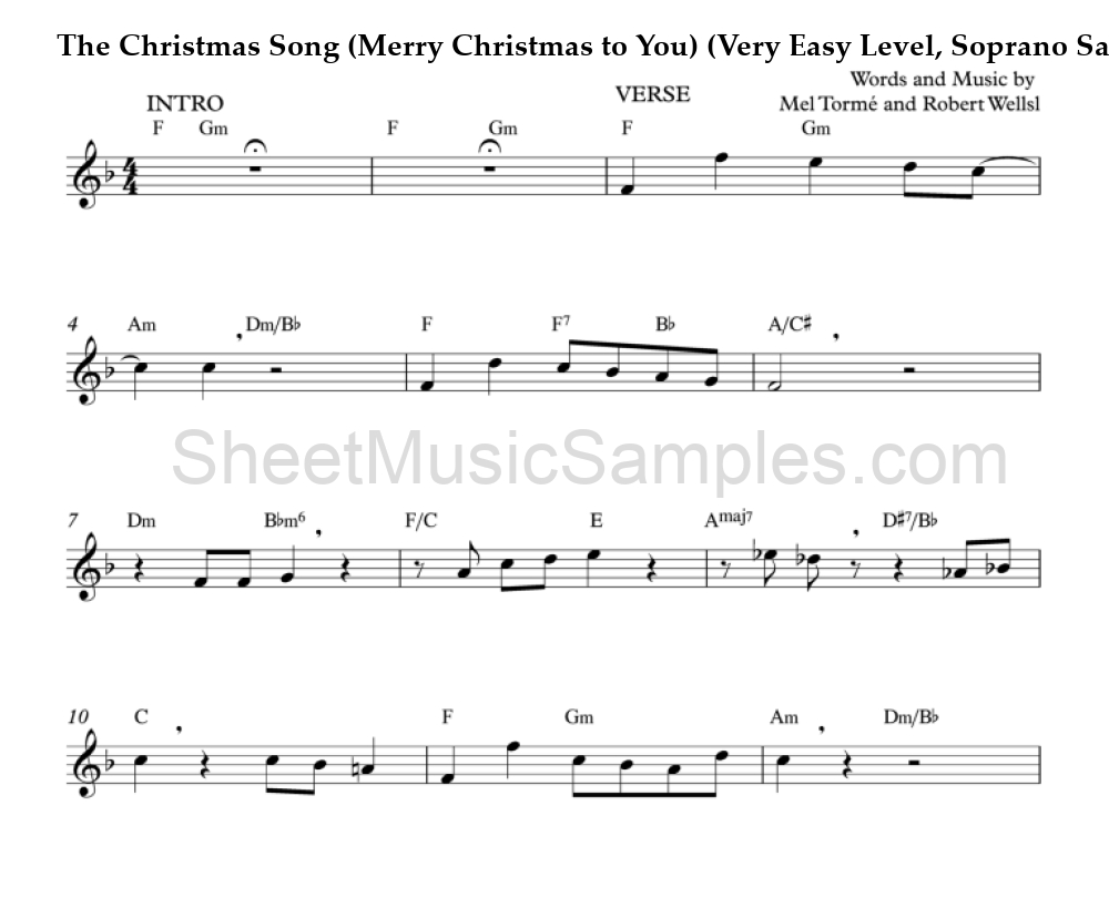 The Christmas Song (Merry Christmas to You) (Very Easy Level, Soprano Sax)