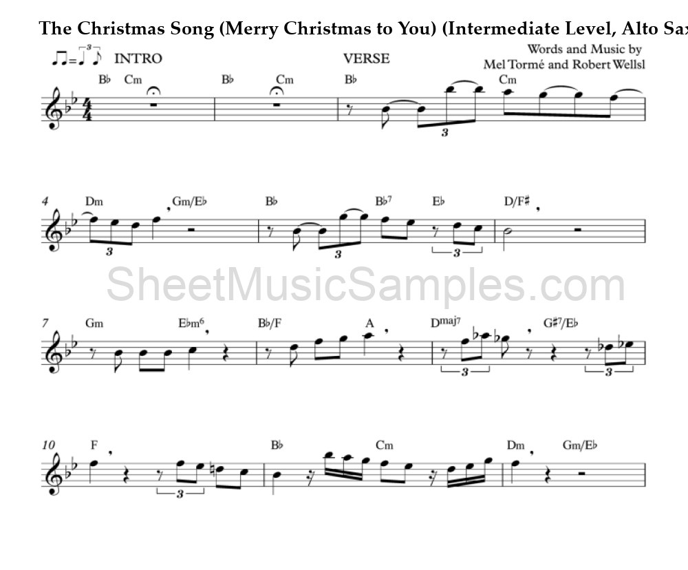 The Christmas Song (Merry Christmas to You) (Intermediate Level, Alto Sax)