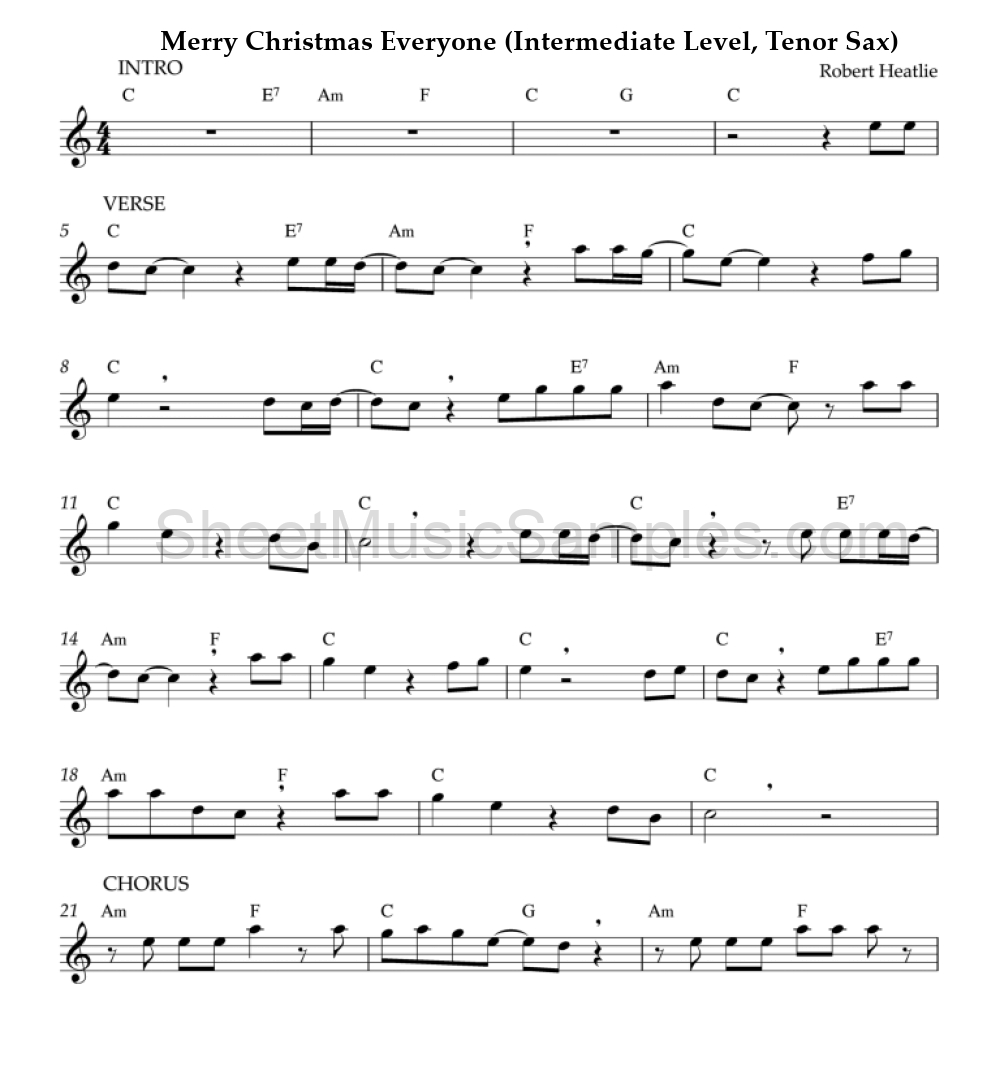 Merry Christmas Everyone (Intermediate Level, Tenor Sax)