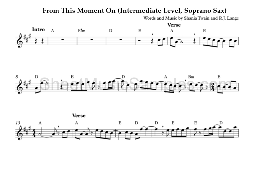 From This Moment On (Intermediate Level, Soprano Sax)