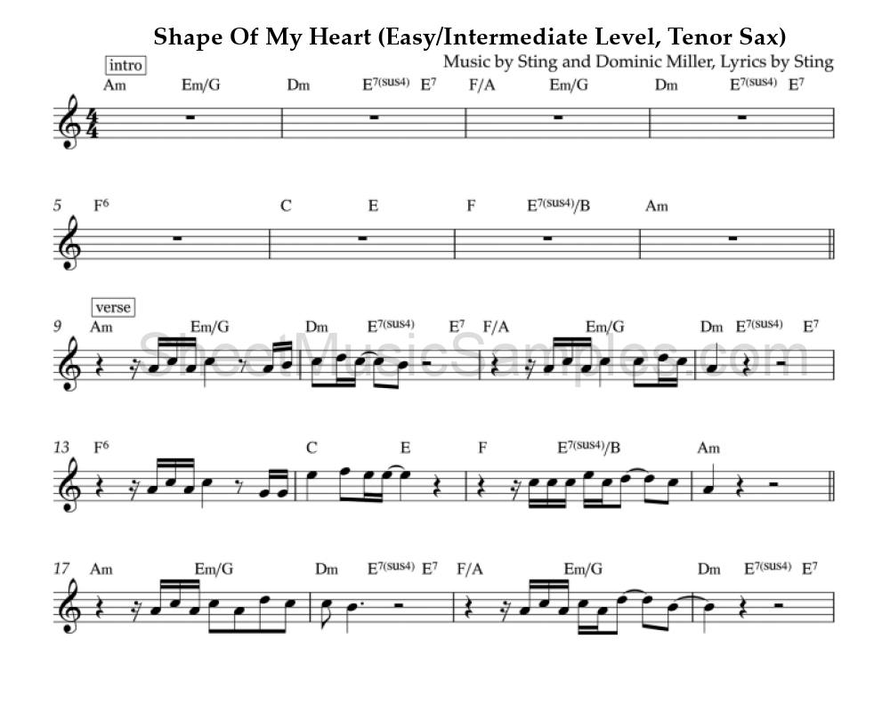 Shape Of My Heart (Easy/Intermediate Level, Tenor Sax)