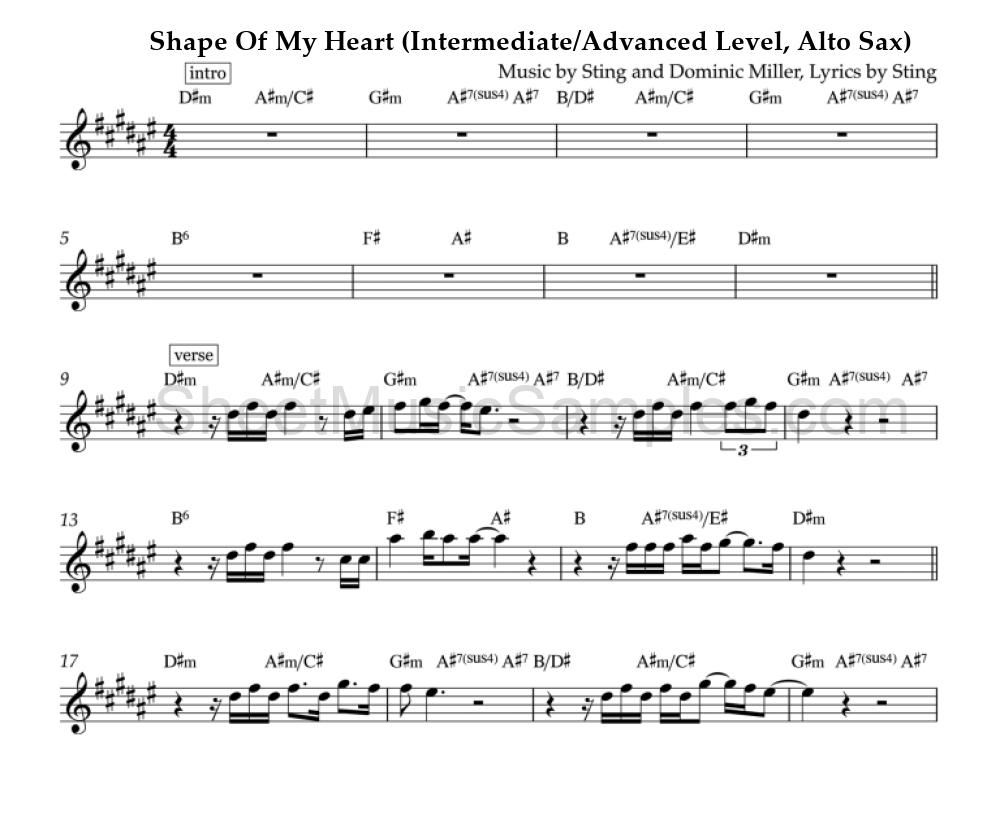 Shape Of My Heart (Intermediate/Advanced Level, Alto Sax)