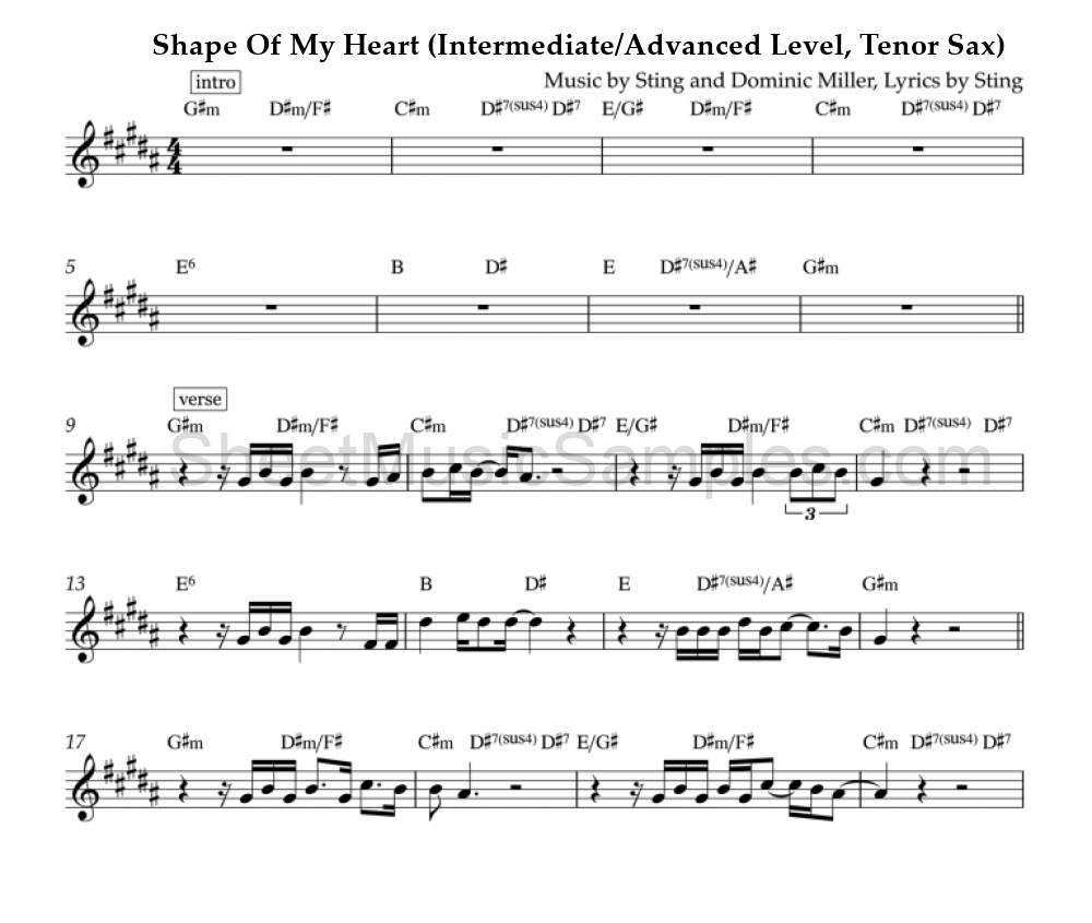 Shape Of My Heart (Intermediate/Advanced Level, Tenor Sax)