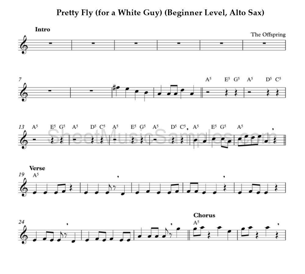 Pretty Fly (for a White Guy) (Beginner Level, Alto Sax)