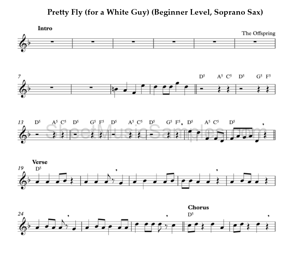 Pretty Fly (for a White Guy) (Beginner Level, Soprano Sax)