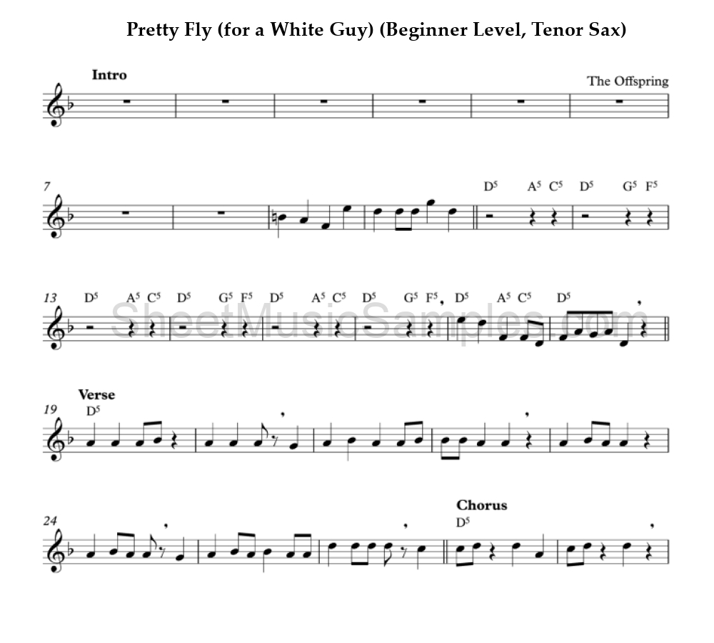 Pretty Fly (for a White Guy) (Beginner Level, Tenor Sax)