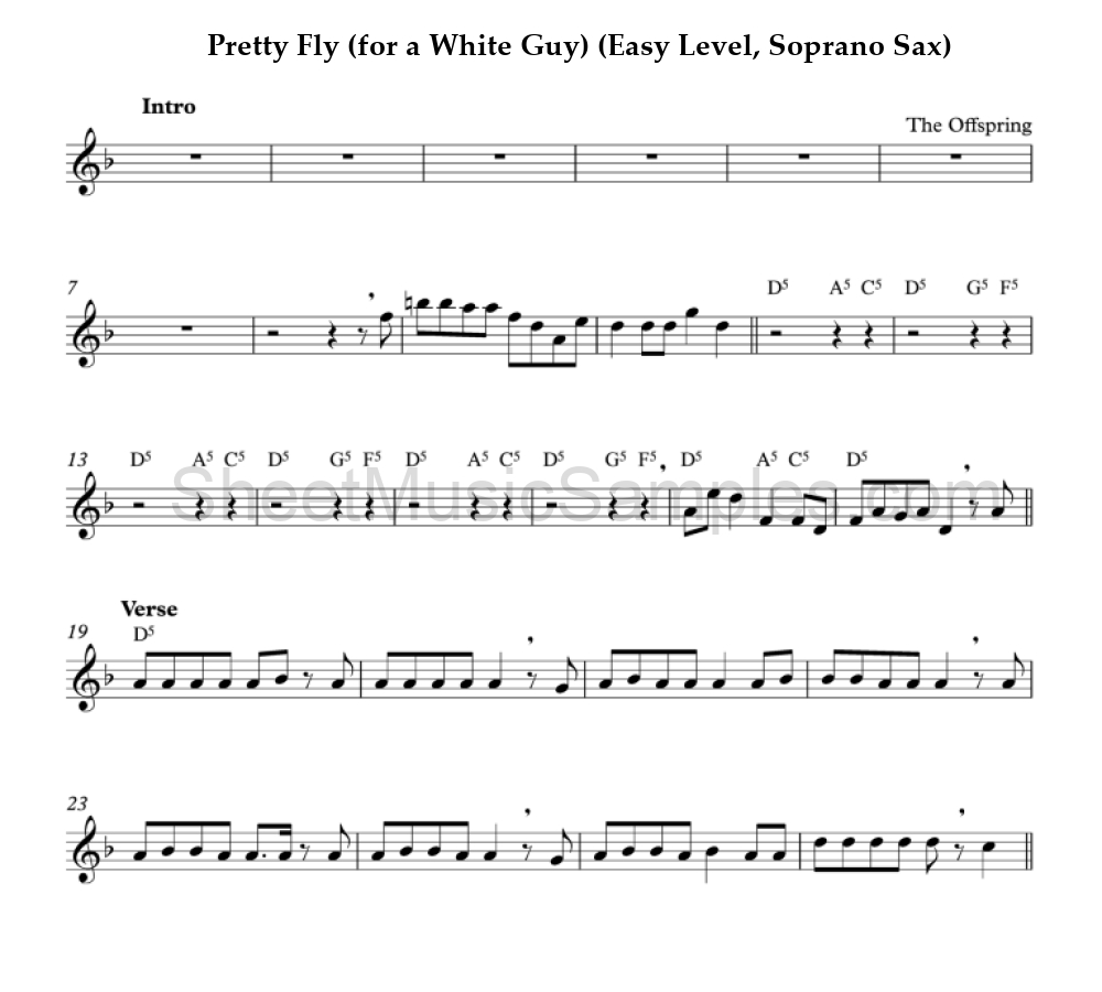 Pretty Fly (for a White Guy) (Easy Level, Soprano Sax)