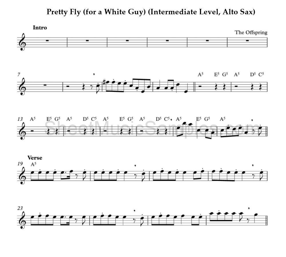 Pretty Fly (for a White Guy) (Intermediate Level, Alto Sax)