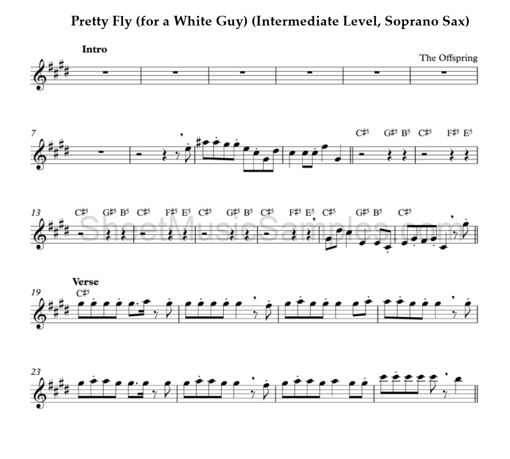 Pretty Fly (for a White Guy) (Intermediate Level, Soprano Sax)