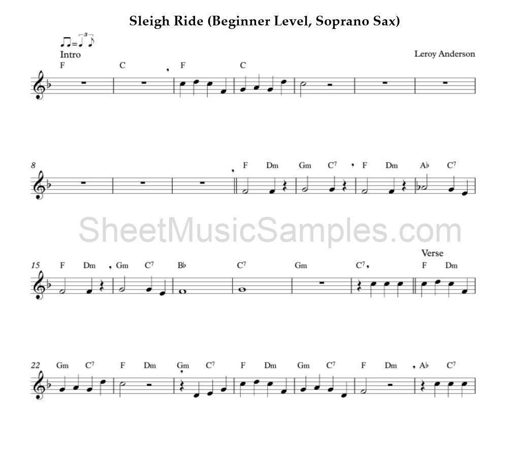 Sleigh Ride (Beginner Level, Soprano Sax)