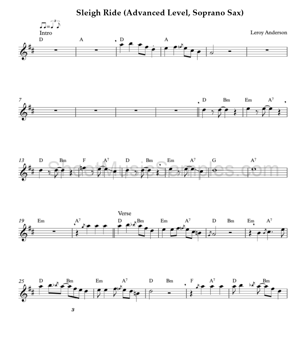 Sleigh Ride (Advanced Level, Soprano Sax)