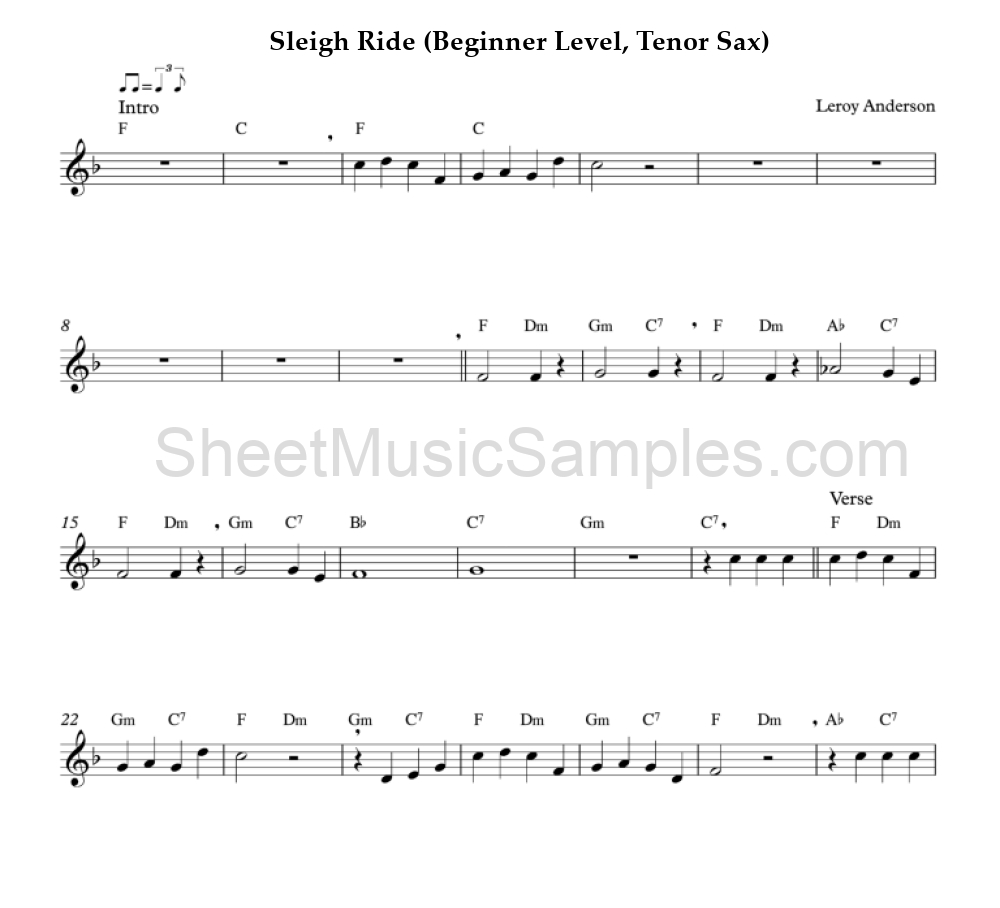 Sleigh Ride (Beginner Level, Tenor Sax)