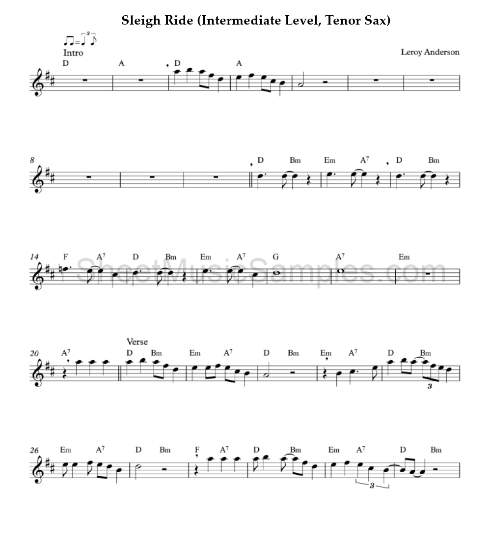 Sleigh Ride (Intermediate Level, Tenor Sax)