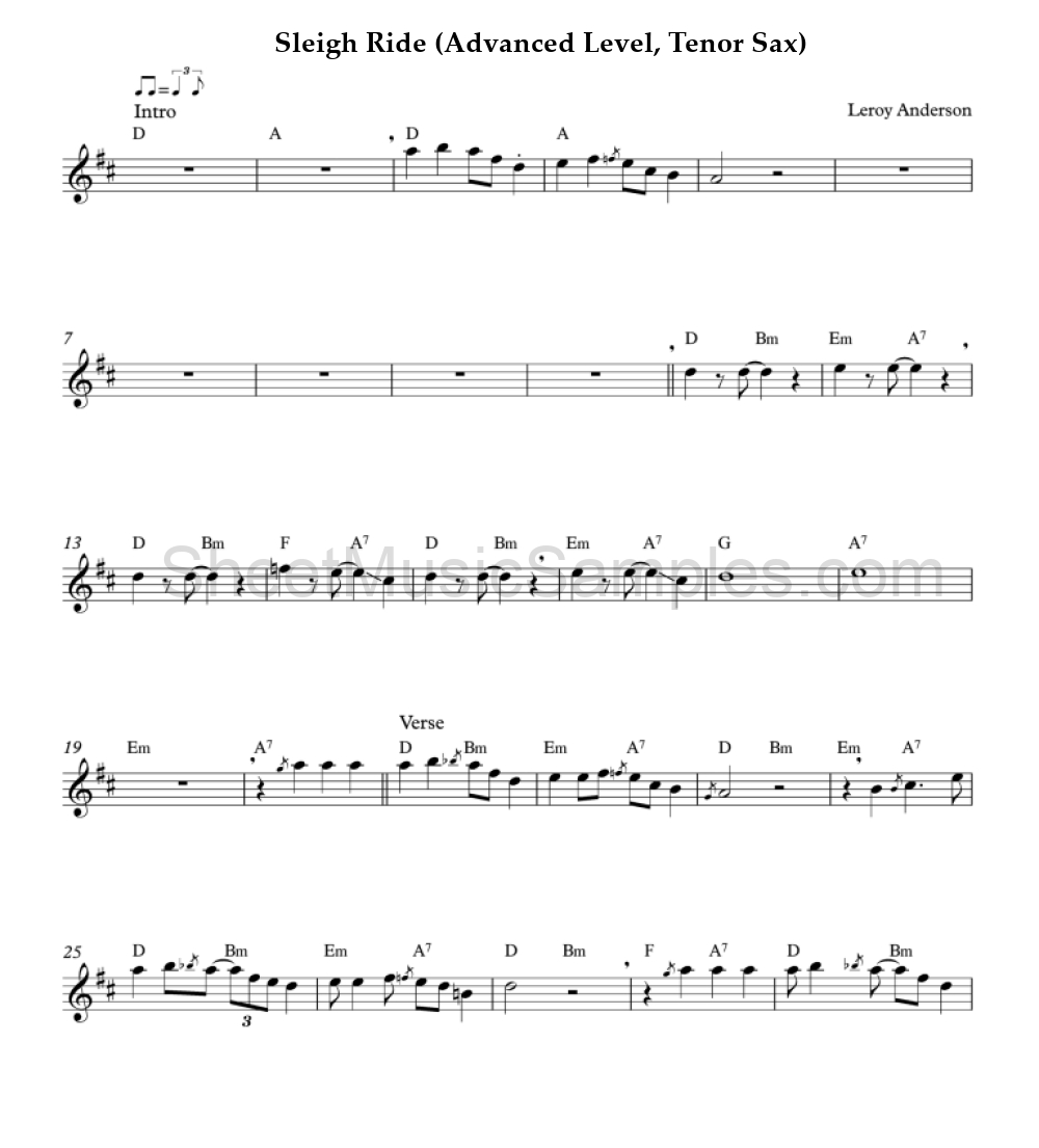 Sleigh Ride (Advanced Level, Tenor Sax)