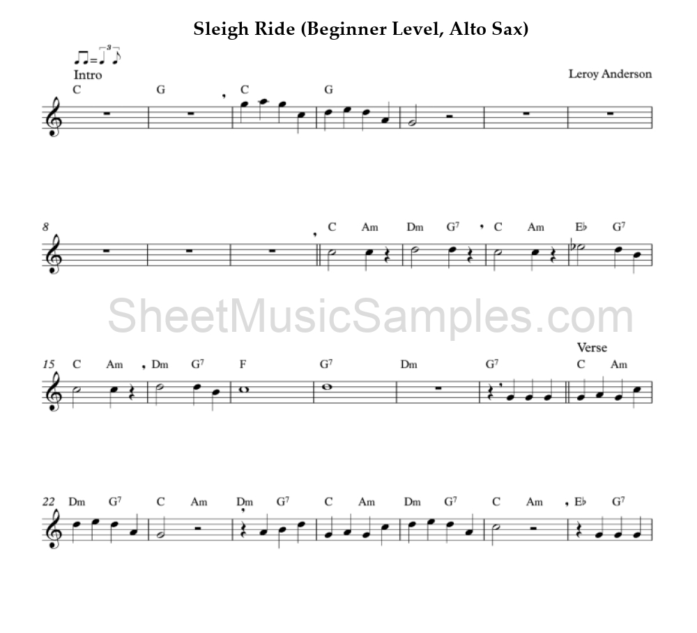 Sleigh Ride (Beginner Level, Alto Sax)