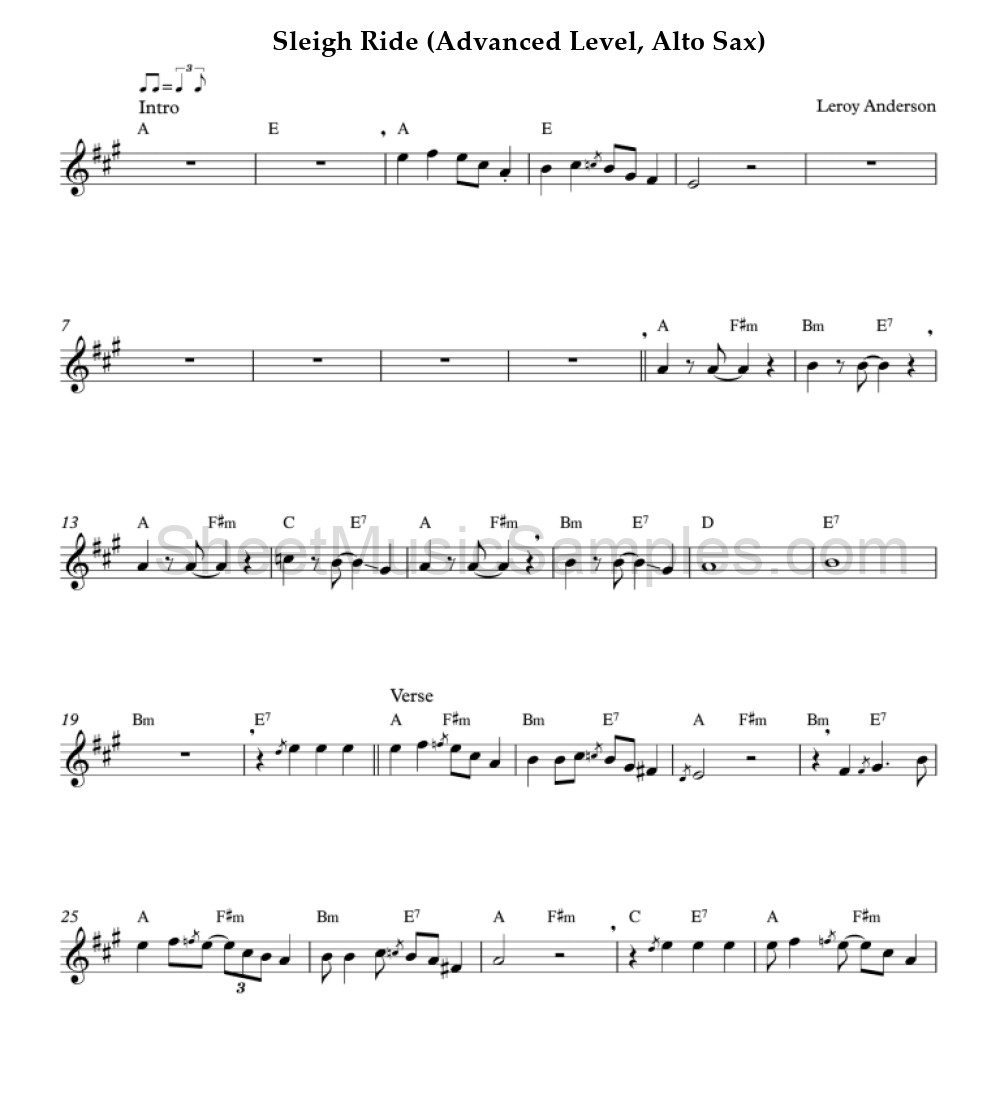 Sleigh Ride (Advanced Level, Alto Sax)