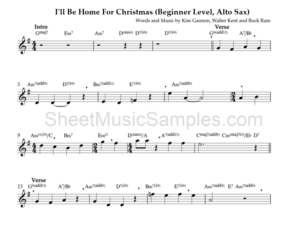 I'll Be Home For Christmas (Beginner Level, Alto Sax)