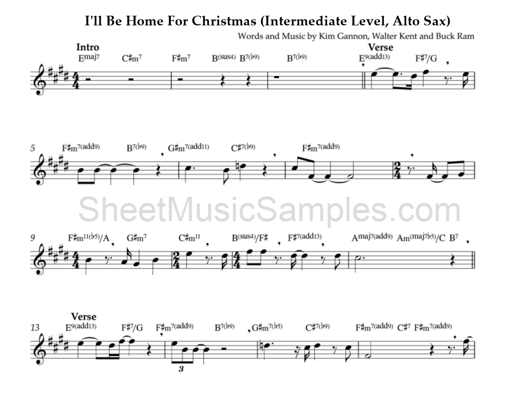 I'll Be Home For Christmas (Intermediate Level, Alto Sax)