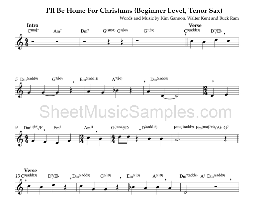 I'll Be Home For Christmas (Beginner Level, Tenor Sax)