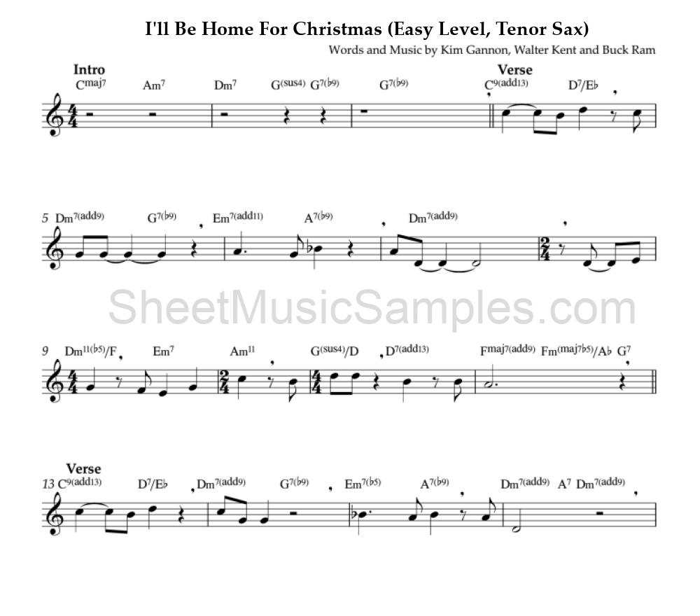 I'll Be Home For Christmas (Easy Level, Tenor Sax)