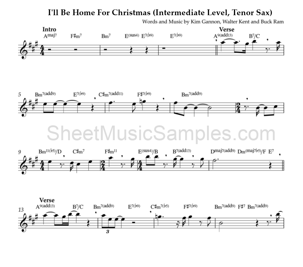 I'll Be Home For Christmas (Intermediate Level, Tenor Sax)